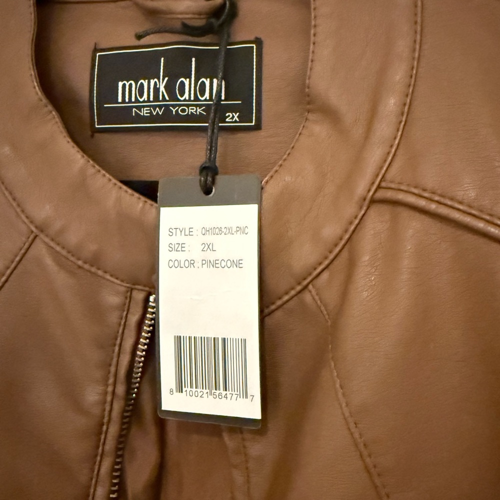 Women's Vegan Brown Leather Jacket, Size 2x, Mark Alan - Picture 3 of 4